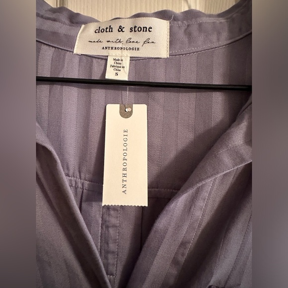 ANTHROPOLOGIE CLOTH & STONE GREY GRAY TONE ON TONE STRIPE SHIRT TENCEL BLOUSE sm - Picture 2 of 7